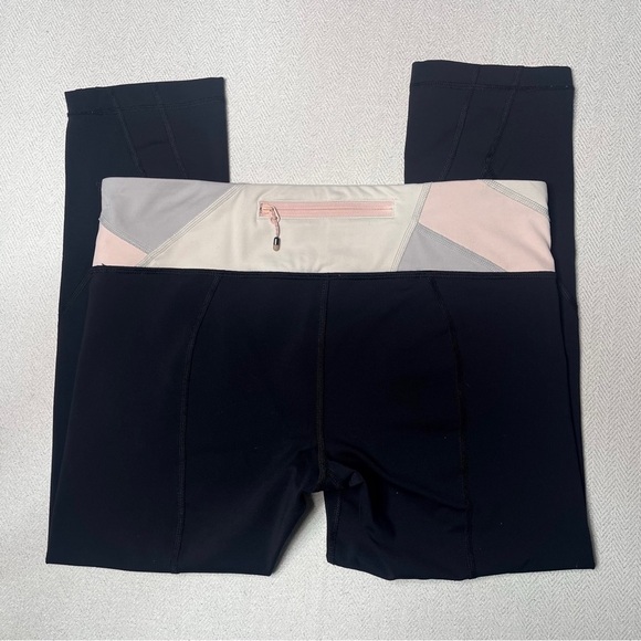 Lululemon Athletic Crop Leggings Black Pink White Workout Gym Activewear Size 8 - Picture 8 of 10